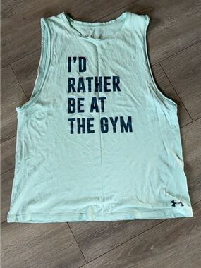 Under Armour Light Mint Sleeveless Graphic Tank with Navy Print